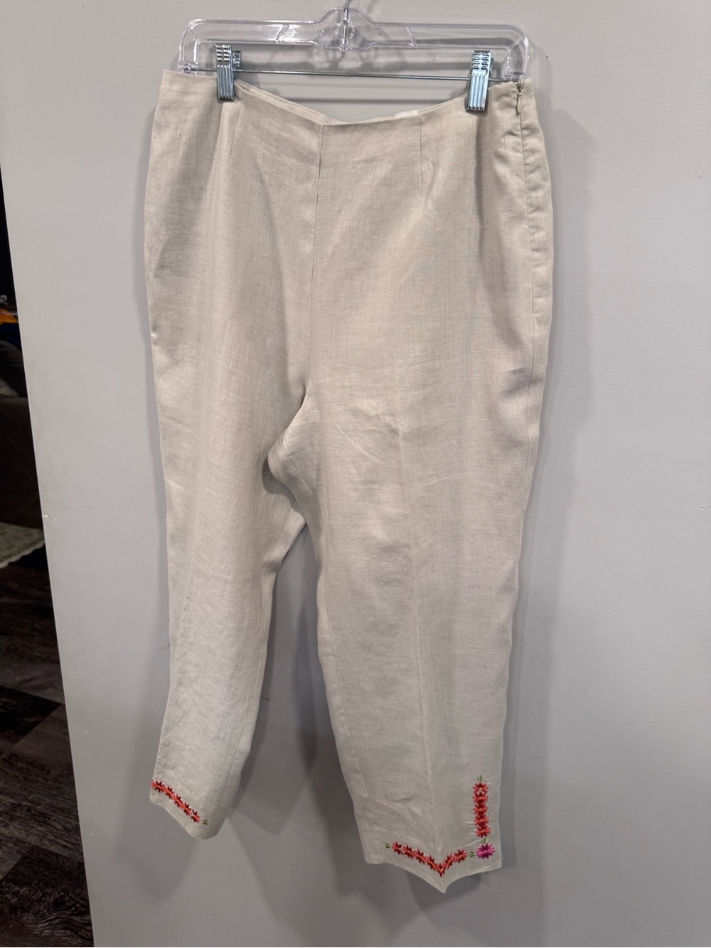 David N Petites 2-Piece Linen Embroidered Floral Pant Set Size 12P Cottagecore - Picture 3 of 14